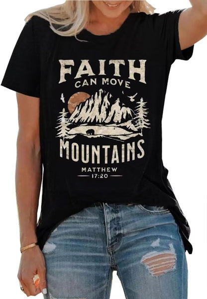 Vintage Faith Can Move Mountains T-Shirt, Matthew 17:20 Christian Tee