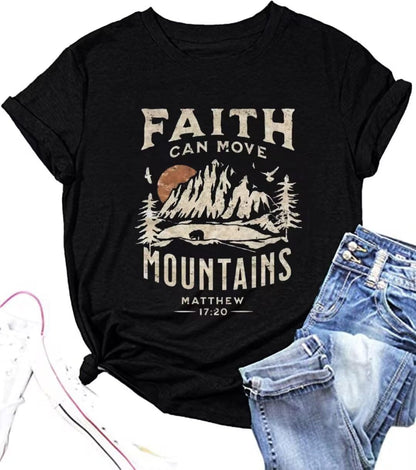 Vintage Faith Can Move Mountains T-Shirt, Matthew 17:20 Christian Tee