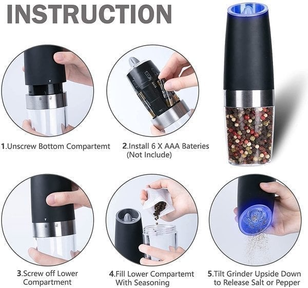 🔥 Automatic Electric Gravity Induction Salt & Pepper Grinder